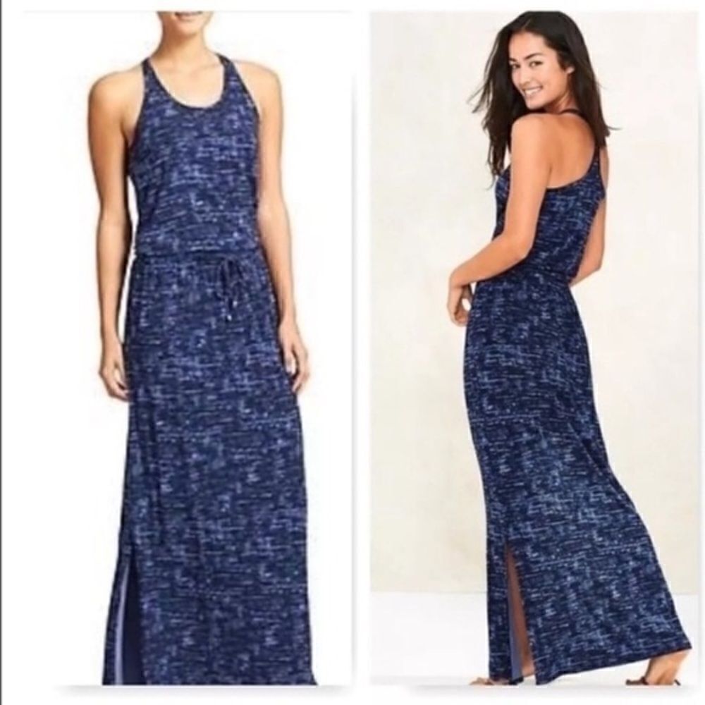 Athleta Cressida Racerback Waist-Tie Maxi Dress - Blue Space Dye
